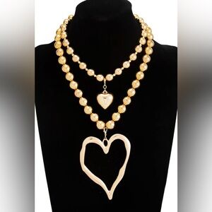 NEW 2pc Exaggerated Gold Heart Necklaces